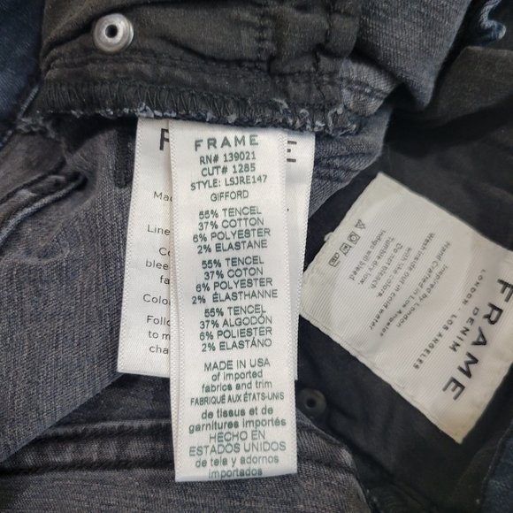 FRAME Denim Mid Rise Skinny Raw Hem Knee Tear Jean in Gifford Dark Wash - Picture 12 of 12